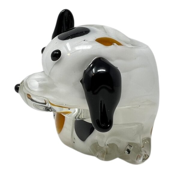 Dalmation Spotted Dog Art Glass Paperweight Figurine White Brown Black Spots - Picture 2 of 8